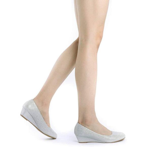 DREAM PAIRS Women's Debbie Gold Glitter Mid Wedge Heel Pump Shoes Size 11M US - Picture 4 of 9